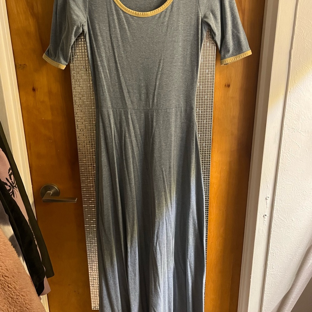 LuLaRoe Blue Maxi Dress with Gold Details